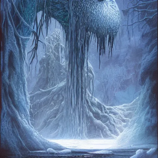 Image similar to swamp monster of ice, fantasy digital art by John Howe,