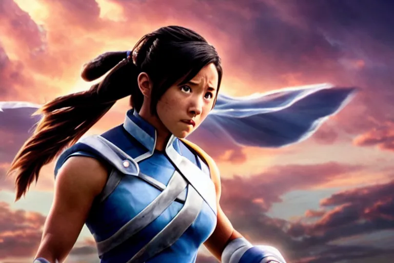 Image similar to live action film still of korra in the new fantasy movie, cinematic lighting