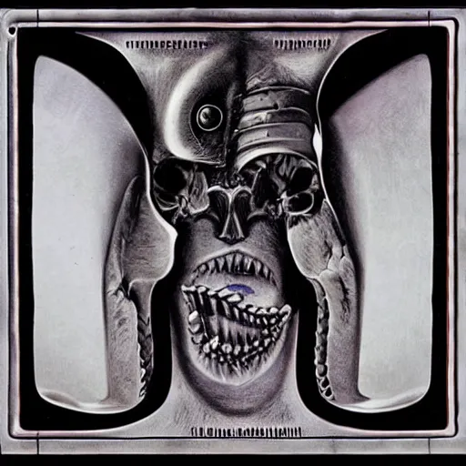 Image similar to album artwork designed by Attik and H.R. Giger for synth-pop band.