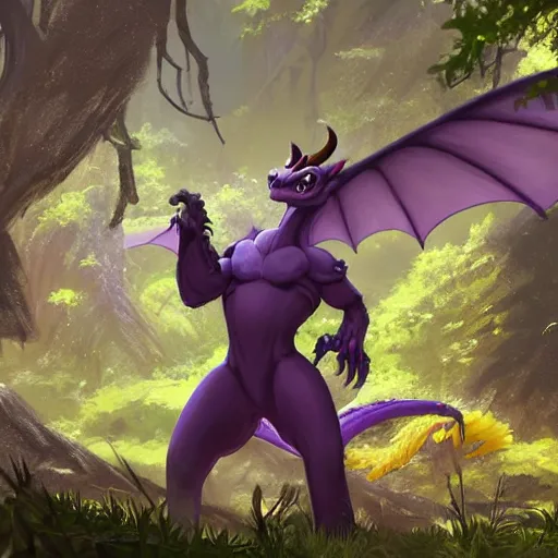 Image similar to concept art painting of an anthropomorphic purple humanoid bipedal dragon, in the deep forest, realistic, detailed, cel shaded, in the style of makoto shinkai and greg rutkowski and james gurney