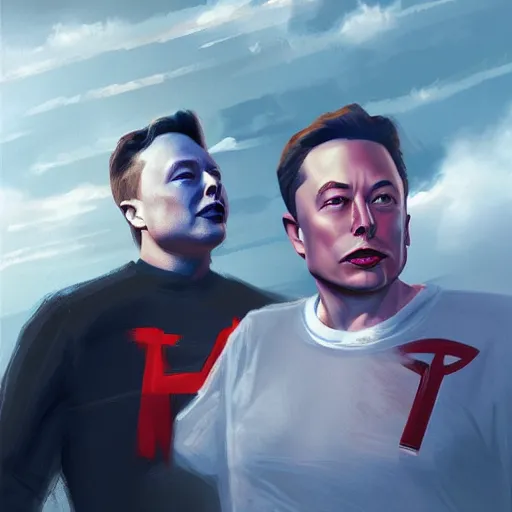 Prompt: !dream Elon musk standing with Giga chad , digital art , trending on artstation , Hyperdetailed , CGSociety