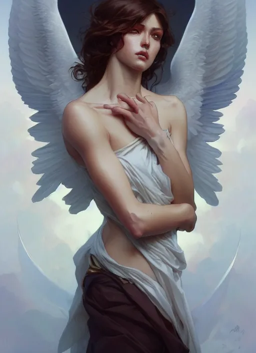 Image similar to ultra realistic illustration, handsome angel. intricate, elegant, highly detailed, digital painting, artstation, concept art, smooth, sharp focus, illustration, art by artgerm and greg rutkowski and alphonse mucha and wlop