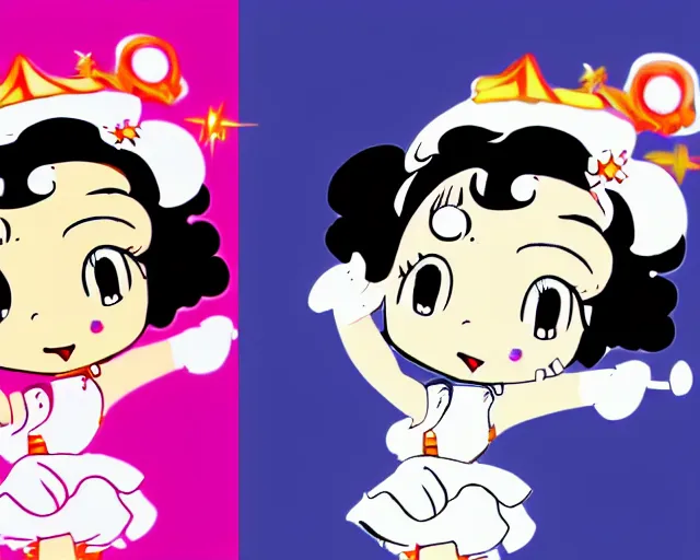 Prompt: Osamu Tezuka's Betty Boop as a magical girl, vintage anime, colorized retro cartoon, HD remaster