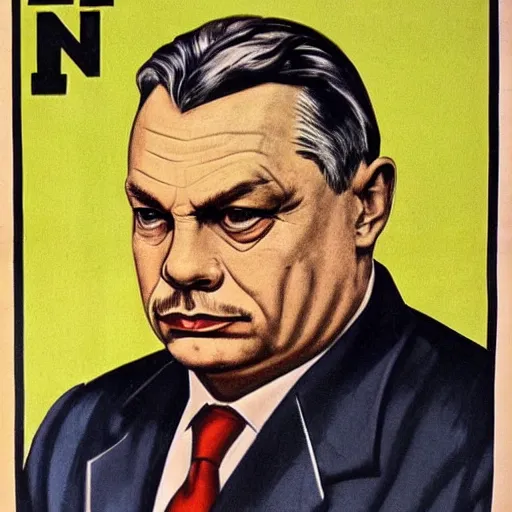 Image similar to portrait of the leader of fascist hungary, viktor orban in nazi uniform, nazi propaganda poster art 1 9 4 4, highly detailed, colored