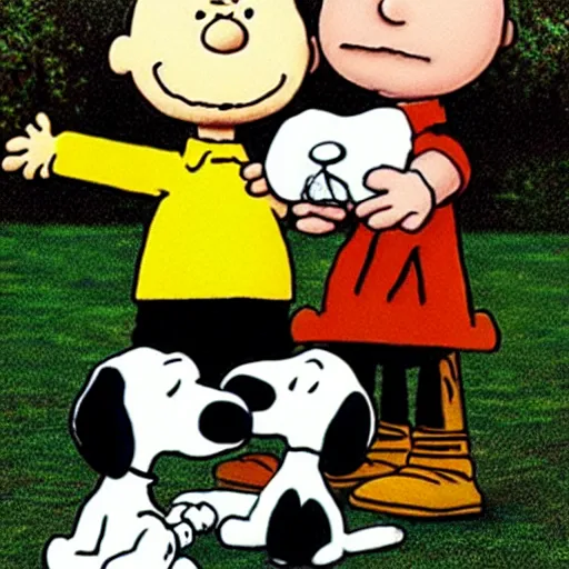 Prompt: photo realistic charlie brown and snoopy