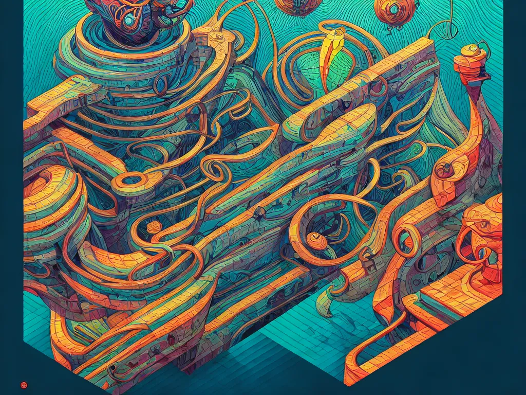 Image similar to twisted turn of fate abstraction, centered award winning ink pen illustration, isometric abstract illustration by dan mumford, edited by craola, technical drawing by beeple and tooth wu, tiny details by artgerm and watercolor girl, symmetrically isometrically centered