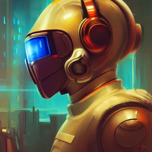 Image similar to a poster design of a futuristic cyberpunk astronaut wearing headphones in space, tech, daftpunk, futuristic, universe, cyberpunk, warm color, golden hour, artgerm, Highly detailed labeled, poster, peter mohrbacher, featured on Artstation