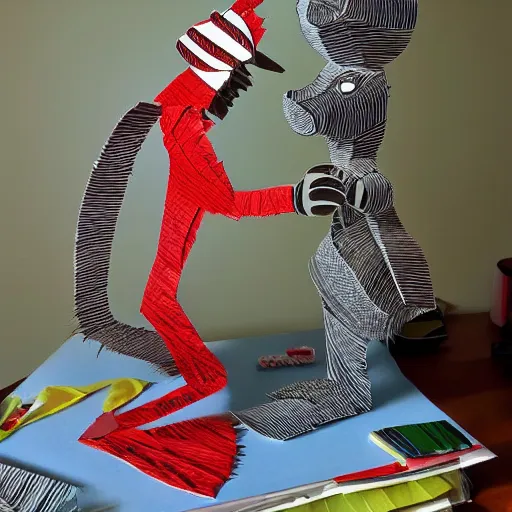 Image similar to a cut paper sculpture of doctor seuss