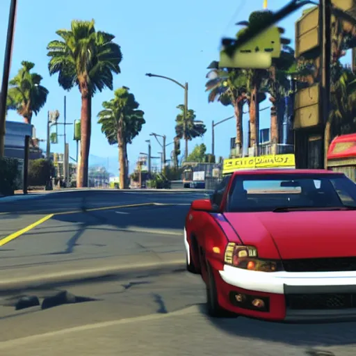 Image similar to a screenshot of GTA V with mario driving a car