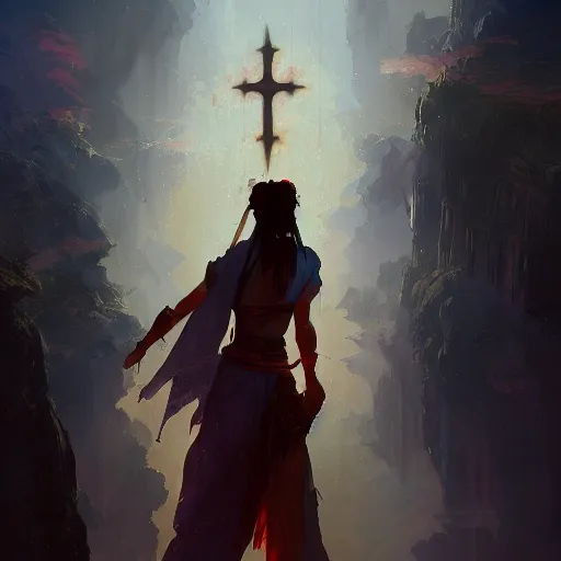 Image similar to god emperess mulan in the style of craig mullins, greg rutkowski, peter mohrbacher, and drew struzan. epic, majestic, awe inspiring, god rays, fissures, divine, church painting, intricate armor, extreme detail, high octane,