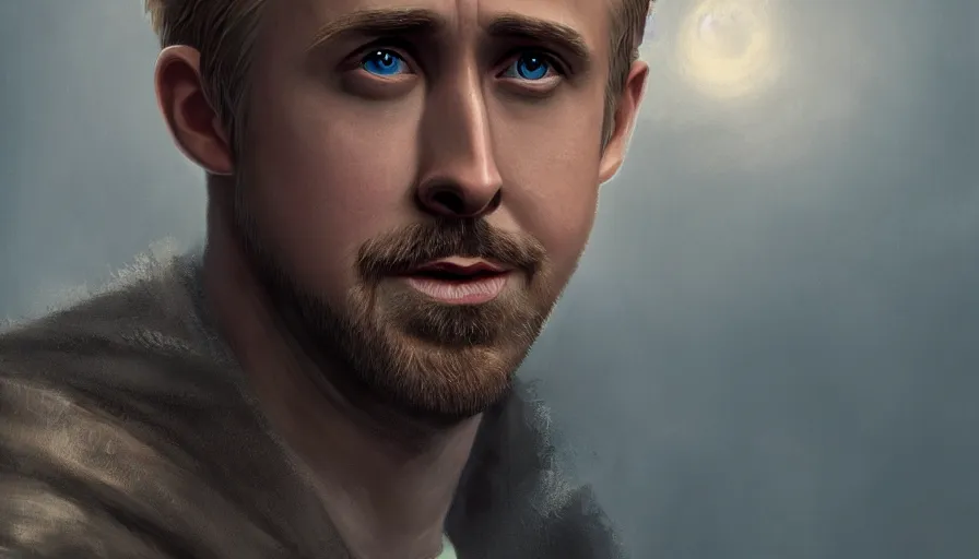 Image similar to Ryan Gosling as wizard, hyperdetailed, artstation, cgsociety, 8k