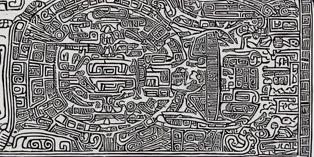 Image similar to mayan hieroglyph blueprints to a spaceship