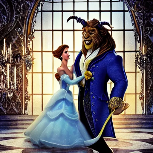 Prompt: beauty and the beast if beauty was a handsome, masculine, young man