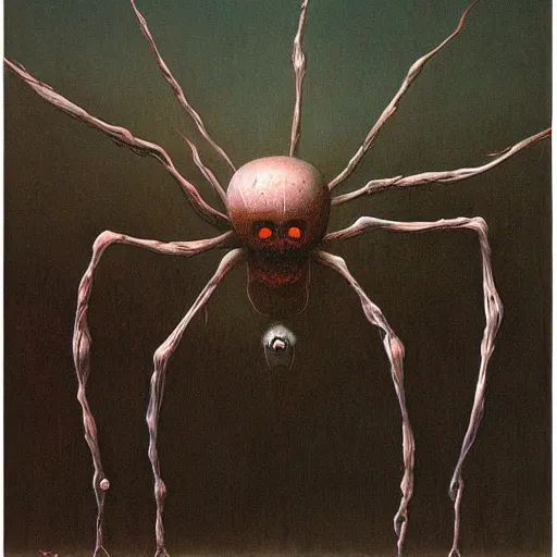 Image similar to spider by Zdzisław Beksiński, oil on canvas