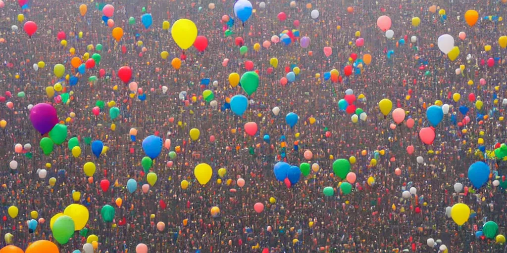 Prompt: an entire city made of baloons