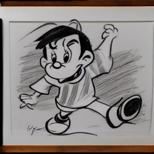 Image similar to milt kahl pencil sketch of Lionel Messi in disney snow white