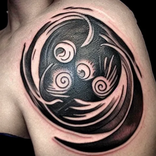 Image similar to tattoo, Sun, moon, infinity, pisces, yin Yang, detailed, artistic