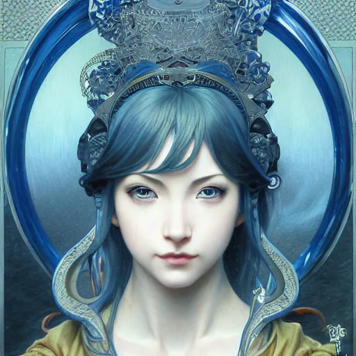 Image similar to intricately detailed vfx portrait of nami by eiichiro oda!, makoto shinkai, alphonse mucha, art by artgerm and greg rutkowski!, blue eyes!!, large aquiline nose!!, best of behance, concept art, sharp focus, adolphe bouguereau, annie leibovitz, stanley kubrick,