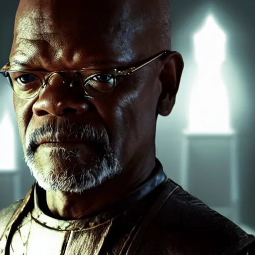 Image similar to a beautiful detailed photograph of samuel jackson in game of thrones fantasy, volumetric lighting, high details