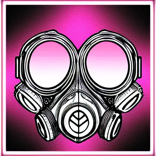Image similar to wireframe high contrast gas mask on a pink gradient background