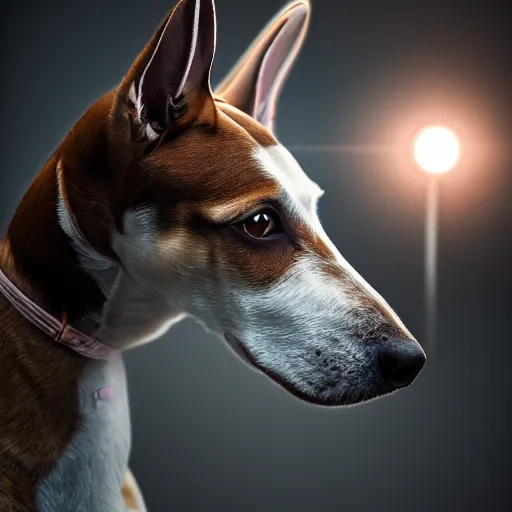 Image similar to portrait art of brown white greyhound as a police officer, art by alessio albi 8 k ultra realistic, lens flare, atmosphere, glow, detailed, intricate, full of colour, led lighting, trending on artstation, 4 k, hyperrealistic, focused, extreme details, unreal engine 5, masterpiece