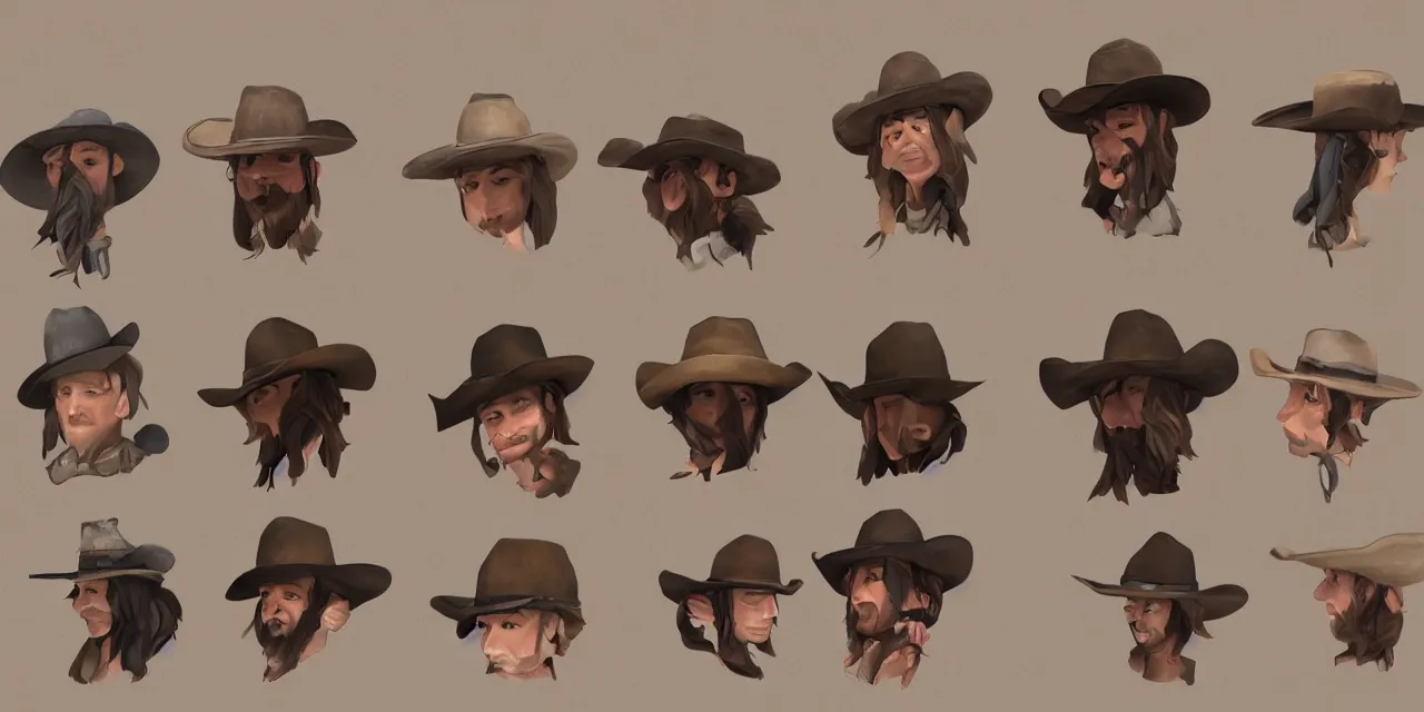 Prompt: material study, chibi hats for cowboy characters