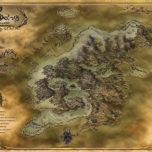 Image similar to map of fantasy world, 8 k quality, tolkien style