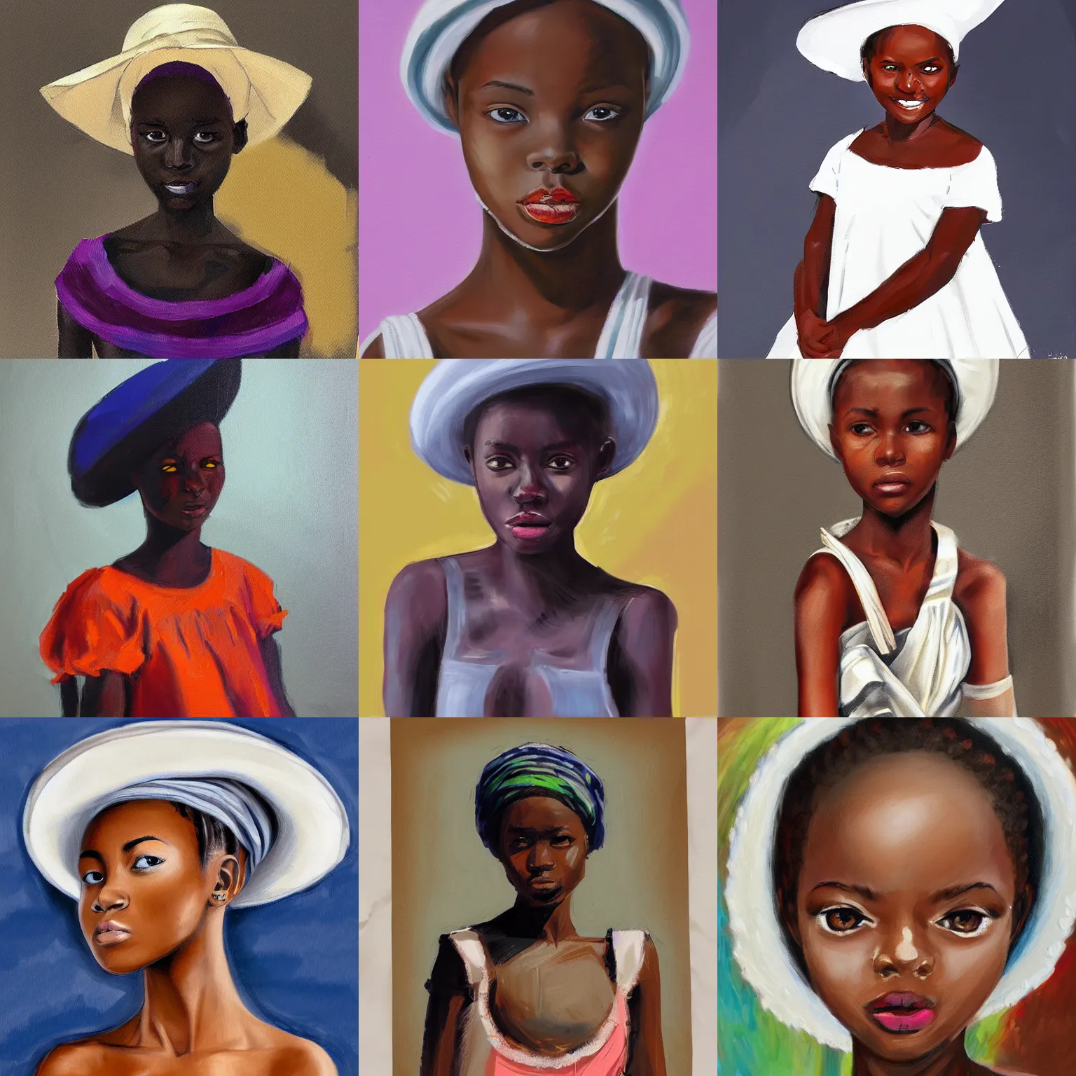 Prompt: concept art painting of an african girl with white hat