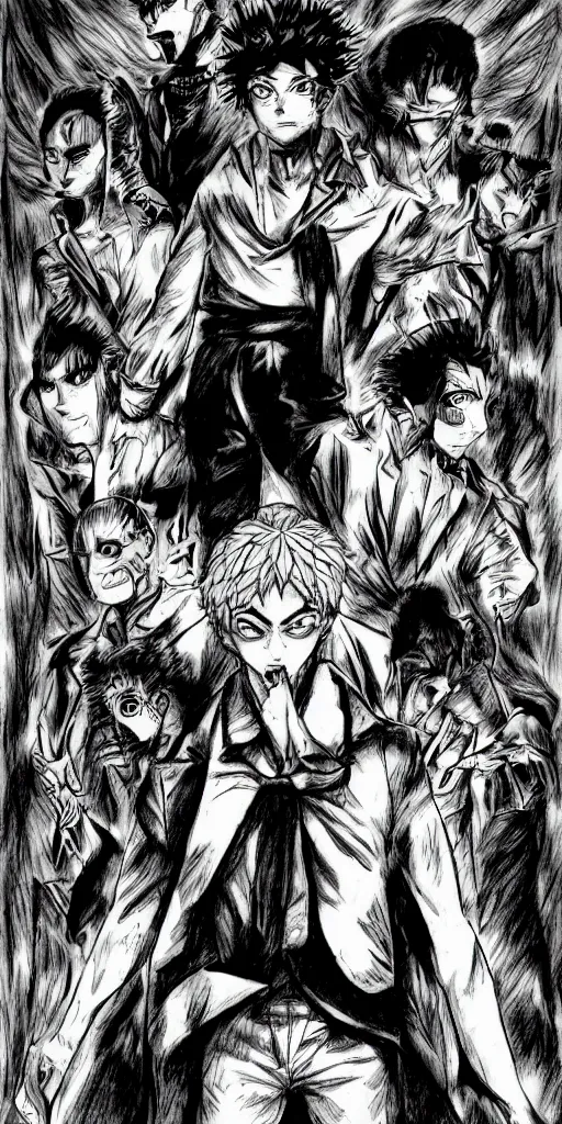 Image similar to Jojo bizarre adventure, horror, creepy, dark, manga, pencil, inspired by junji ito, superior quality, masterpiece