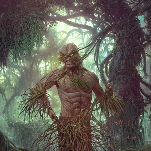 Prompt: beautifull painting of swamp thing, ultra realistic, concept art, intricate details, eerie, highly detailed, photorealistic, octane render, 8 k, unreal engine. art by artgerm and greg rutkowski and alphonse mucha