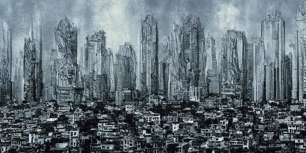 Prompt: Hanoi cityscape by HR Giger and Canatello