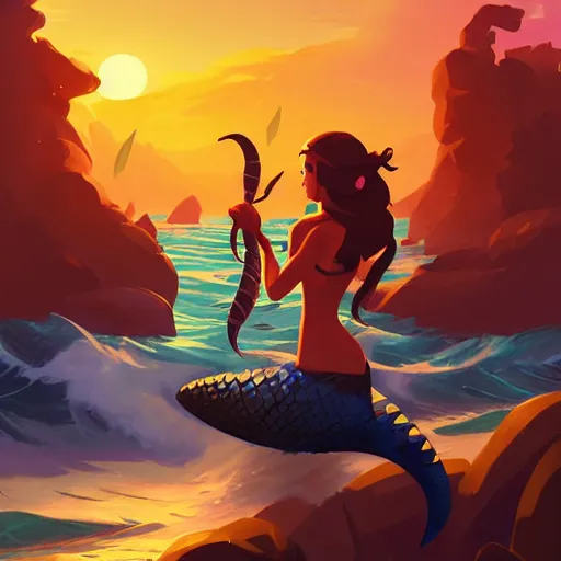 Image similar to painting mermaid treasure on sea of thieves game avatar hero smooth face median photoshop filter cutout vector, behance hd by jesper ejsing, by rhads, makoto shinkai and lois van baarle, ilya kuvshinov, rossdraws global illumination