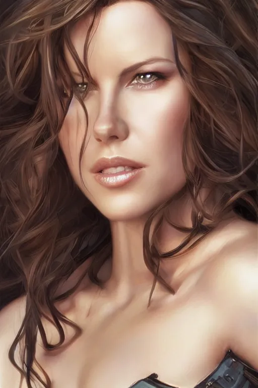 Image similar to kate beckinsdale as a heroine, digital painting, artstation, concept art, smooth, sharp focus, illustration, art by artgerm and donato giancola and Joseph Christian Leyendecker, Ross Tran, WLOP