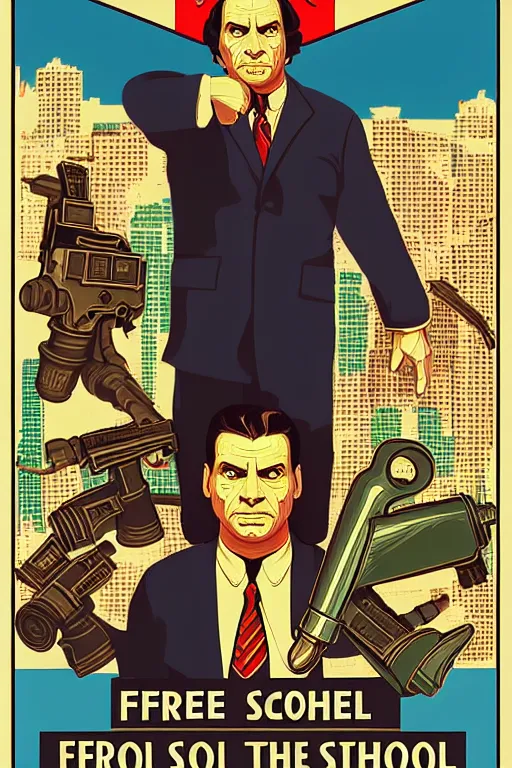 Image similar to free the school for the poor, propaganda poster. ultra realistic, pop art, pixel, bioshock art style, gta chinatown art style, artgerm and richard hamilton and mimmo rottela