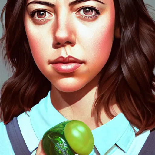 Image similar to a beautiful scenic painting of a beautiful young woman that looks like aubrey plaza by artgerm and wlop and wes anderson and spike jonze