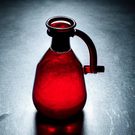 Image similar to a studio photo of a red health potion in a beautiful looking flask, dramatic lighting