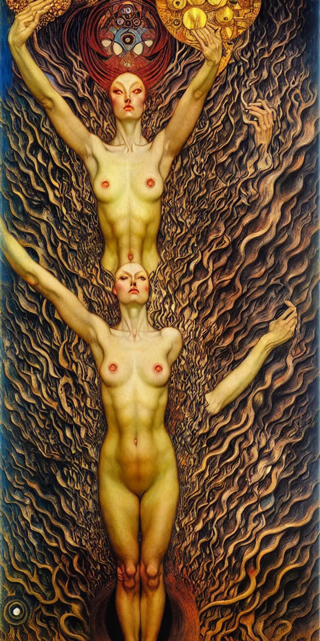 Image similar to Divine Chaos Engine by Karol Bak, Jean Delville, William Blake, Gustav Klimt, and Vincent Van Gogh, symbolist, visionary