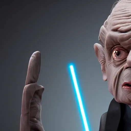 Image similar to mr. bean is darth sidious in star wars, 4 k, studio portrait, photography, cinematic lighting, highly detailed