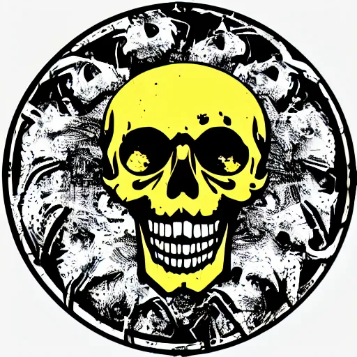 Image similar to death metal themed skull shaped microphone vector logo for a record label, dark, horrorcore, grunge, golden ratio