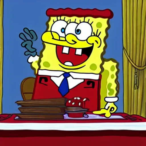 Prompt: SpongeBob being inaugurated as president. Photorealism.