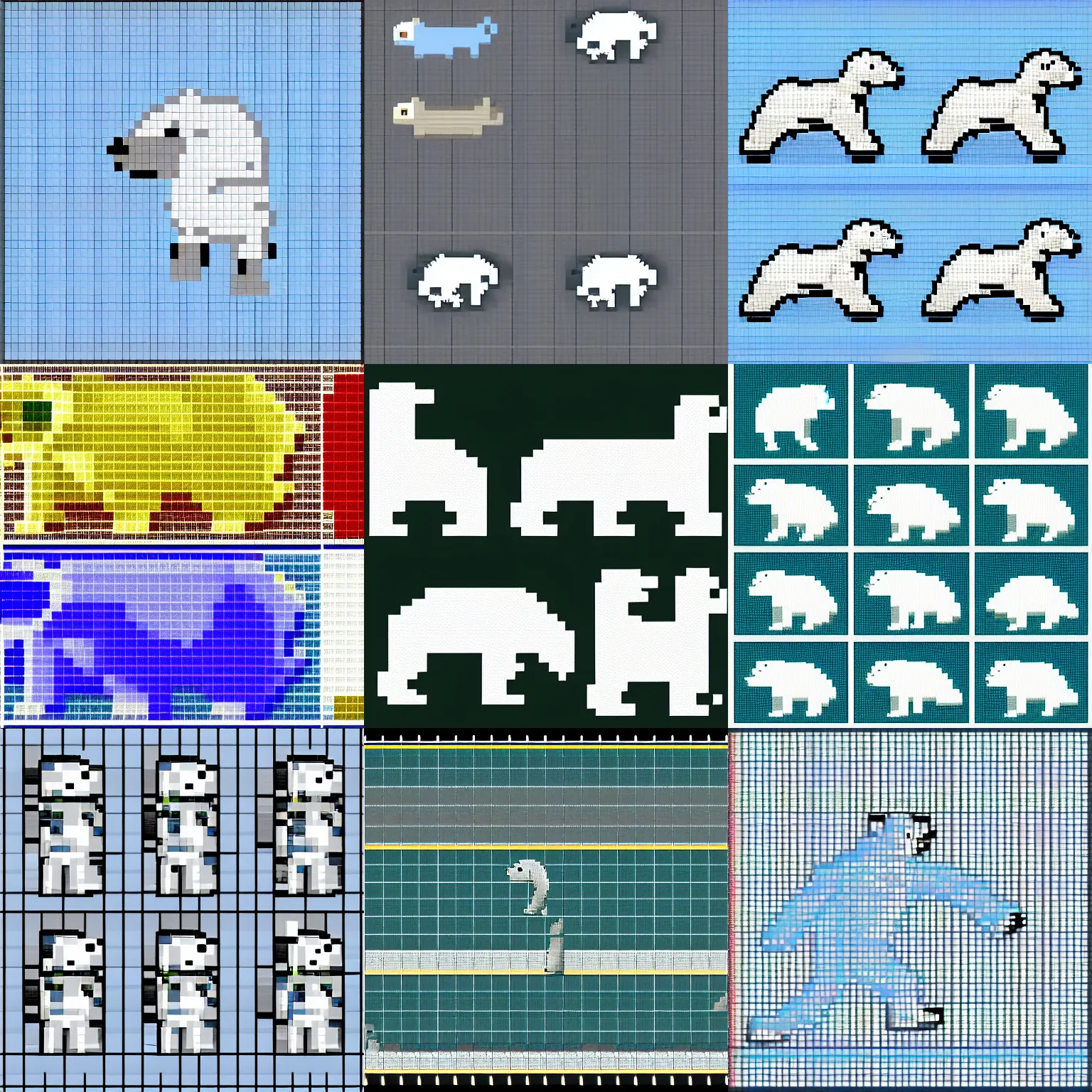 Prompt: pixel art sprite sheet for a running polar bear.