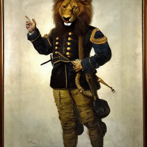 Lion Dressed in Military Uniform Animal Portrait Dressed 