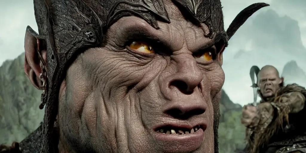 Prompt: A sneaky orc joins the Council of Elrond and steals the One Ring, cinematic HD 8K Peter Jackson