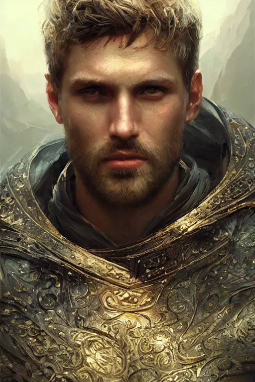 Image similar to King Arthur, close-up portrait, powerfull, intricate, elegant, volumetric lighting, scenery, digital painting, highly detailed, artstation, sharp focus, illustration, concept art, ruan jia, steve mccurry