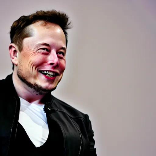 Prompt: elon musk with white eyes, smiling creepy at a camera, realistic photo