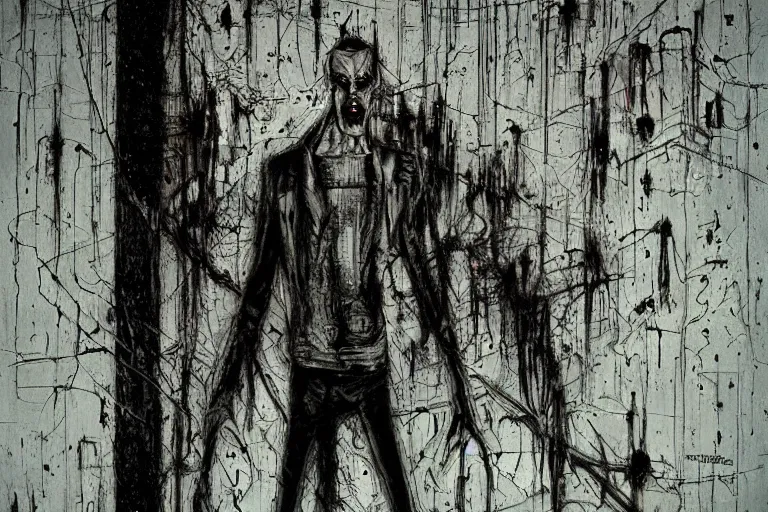 Image similar to horror painting of Missing 411 anomaly by ben templesmith