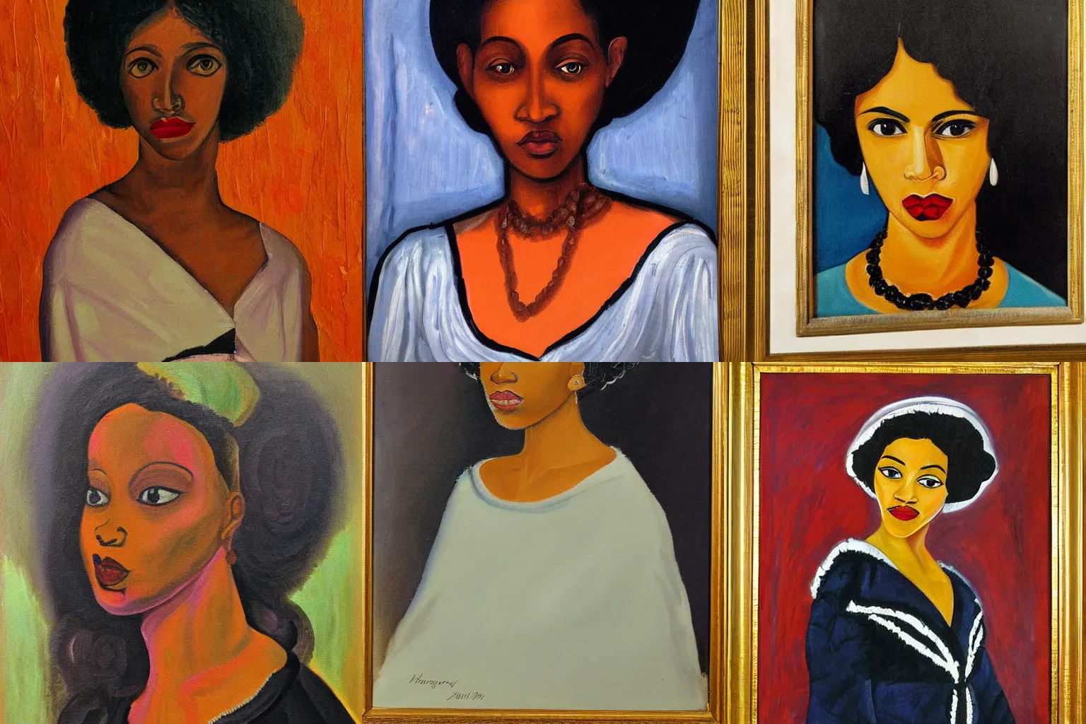 Prompt: a painting of a woman portrait, harlem renaissance