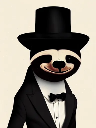 Image similar to portrait of anthropomorphic sloth in formalwear : : debonair, gq, noir, fashion, style : : digital art, concept art, digital illustration, photorealism, fashion photography