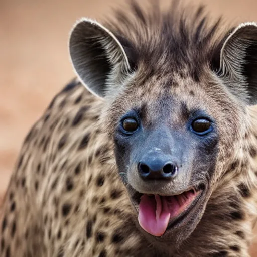 Prompt: close up portrait of a hyena drinking from the pool of water, licking