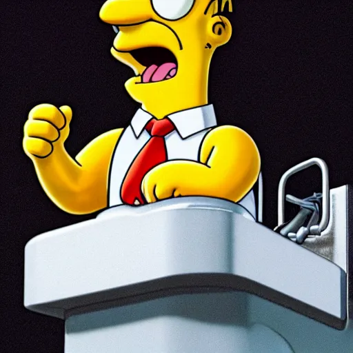 Prompt: Donald Trump in Homer Simpson’s body, hyper realistic photography, 8k,